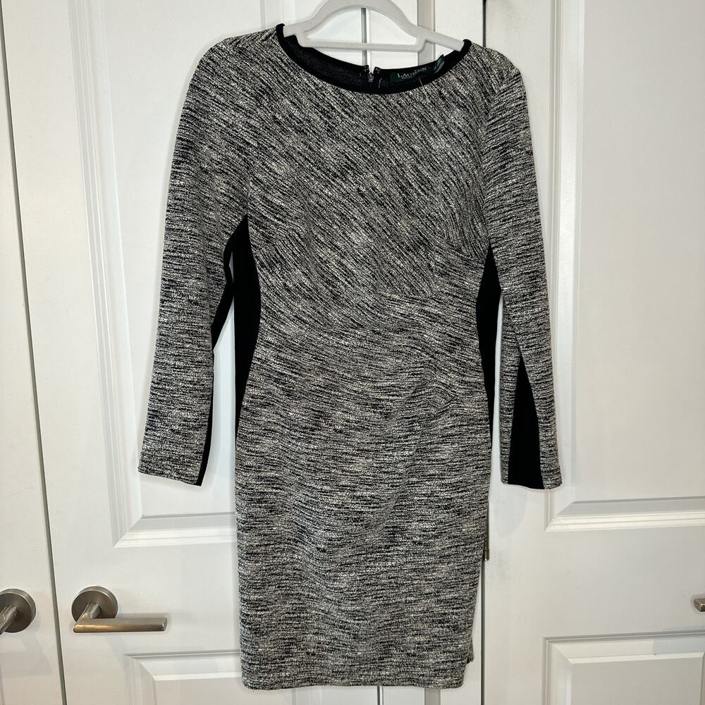 LAUREN RALPH LAUREN Two-Toned Sheath Career Long Sleeve Dress | 10 Petite - Picture 2 of 9